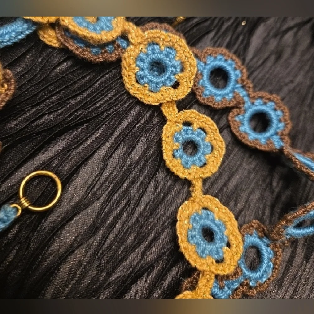 Handcrafted Blue and Gold Crochet Necklace - Picture 9 of 9